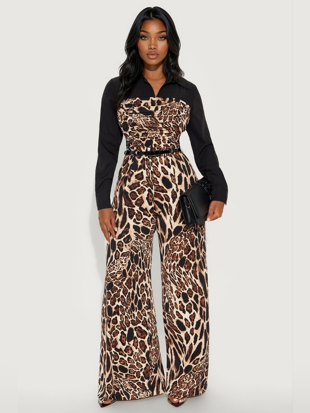 Fashion Nova Leopard Print Wide-Leg Jumpsuit